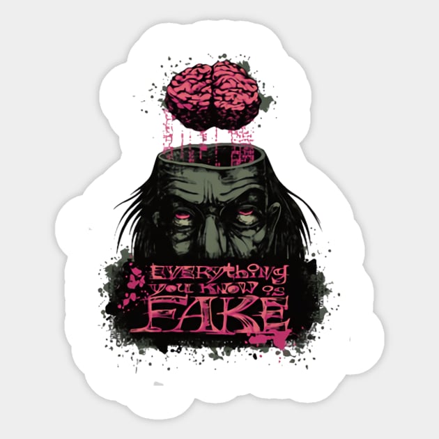 Everything You Know is Fake (Brain Fake) Illustration Sticker by asokabudaya